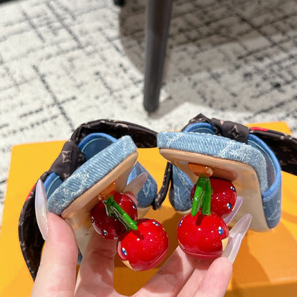 LV CHERRY HIGH HEELS 25S IN BLUE DENIM WITH BOW STYLE 8
