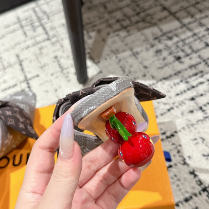 LV CHERRY HIGH HEELS 25S IN DARK GREY DENIM WITH BOW STYLE 7