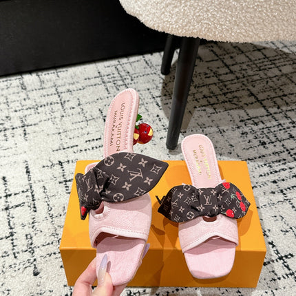 LV CHERRY HIGH HEELS 25S IN LIGHT PINK DENIM WITH BOW STYLE 6