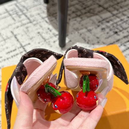 LV CHERRY HIGH HEELS 25S IN LIGHT PINK DENIM WITH BOW STYLE 6