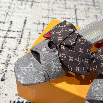 LV CHERRY HIGH HEELS 25S IN DARK GREY DENIM WITH BOW STYLE 7