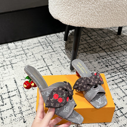 LV CHERRY HIGH HEELS 25S IN DARK GREY DENIM WITH BOW STYLE 7