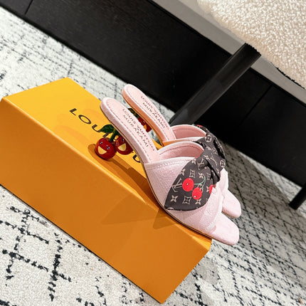 LV CHERRY HIGH HEELS 25S IN LIGHT PINK DENIM WITH BOW STYLE 6