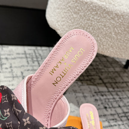 LV CHERRY HIGH HEELS 25S IN LIGHT PINK DENIM WITH BOW STYLE 6