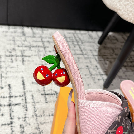 LV CHERRY HIGH HEELS 25S IN LIGHT PINK DENIM WITH BOW STYLE 6