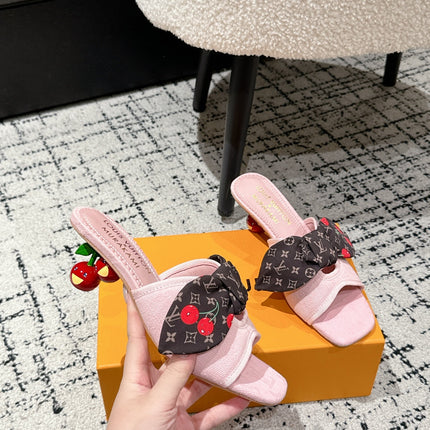 LV CHERRY HIGH HEELS 25S IN LIGHT PINK DENIM WITH BOW STYLE 6