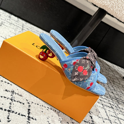 LV CHERRY HIGH HEELS 25S IN BLUE DENIM WITH BOW STYLE 3
