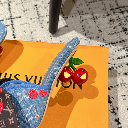 LV CHERRY HIGH HEELS 25S IN BLUE DENIM WITH BOW STYLE 3