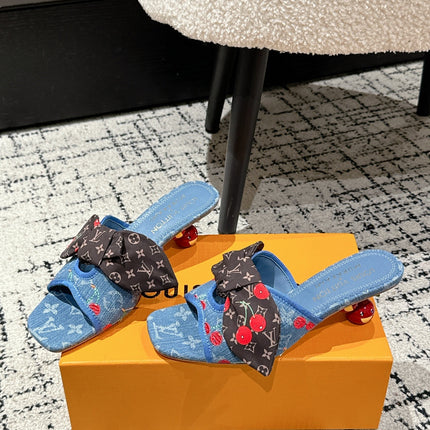 LV CHERRY HIGH HEELS 25S IN BLUE DENIM WITH BOW STYLE 3
