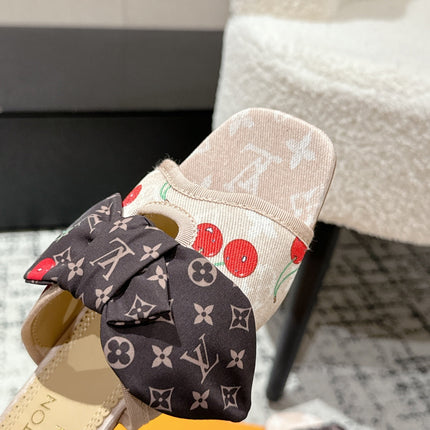 LV CHERRY HIGH HEELS 25S IN NUDE DENIM WITH BOW STYLE 5