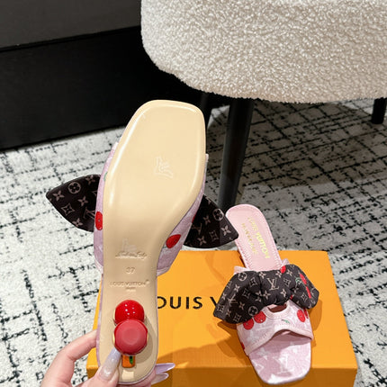 LV CHERRY HIGH HEELS 25S IN LIGHT PINK DENIM WITH BOW STYLE 4