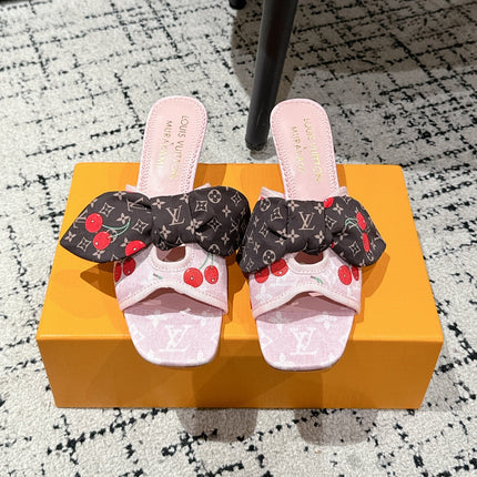 LV CHERRY HIGH HEELS 25S IN LIGHT PINK DENIM WITH BOW STYLE 4