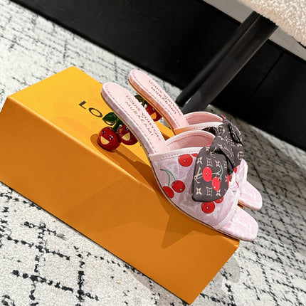 LV CHERRY HIGH HEELS 25S IN LIGHT PINK DENIM WITH BOW STYLE 4