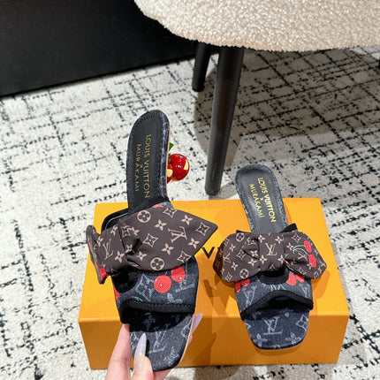 LV CHERRY HIGH HEELS 25S IN NAVY BLUE DENIM WITH BOW STYLE 2