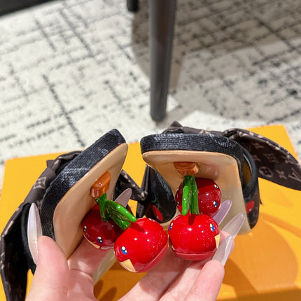 LV CHERRY HIGH HEELS 25S IN NAVY BLUE DENIM WITH BOW STYLE 2