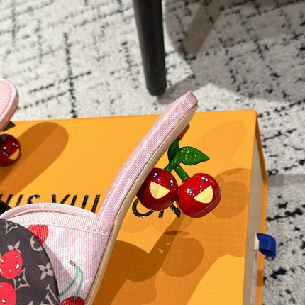 LV CHERRY HIGH HEELS 25S IN LIGHT PINK DENIM WITH BOW STYLE 4