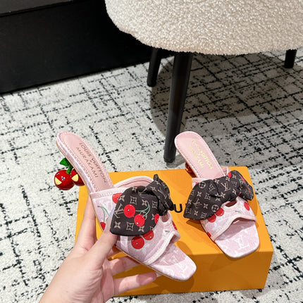 LV CHERRY HIGH HEELS 25S IN LIGHT PINK DENIM WITH BOW STYLE 4