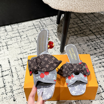 LV CHERRY HIGH HEELS 25S IN GREY DENIM WITH BOW STYLE 1