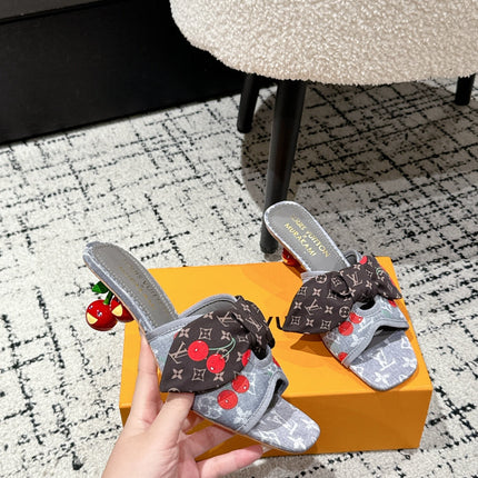 LV CHERRY HIGH HEELS 25S IN GREY DENIM WITH BOW STYLE 1