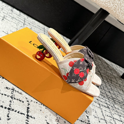 LV CHERRY HIGH HEELS 25S IN NUDE DENIM WITH BOW STYLE 5