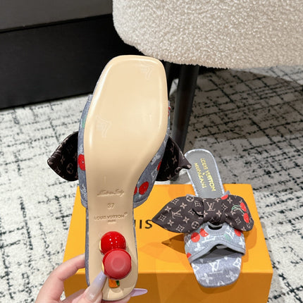 LV CHERRY HIGH HEELS 25S IN GREY DENIM WITH BOW STYLE 1