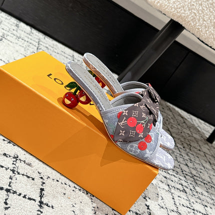 LV CHERRY HIGH HEELS 25S IN GREY DENIM WITH BOW STYLE 1