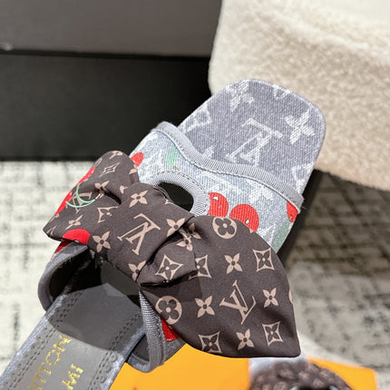LV CHERRY HIGH HEELS 25S IN GREY DENIM WITH BOW STYLE 1