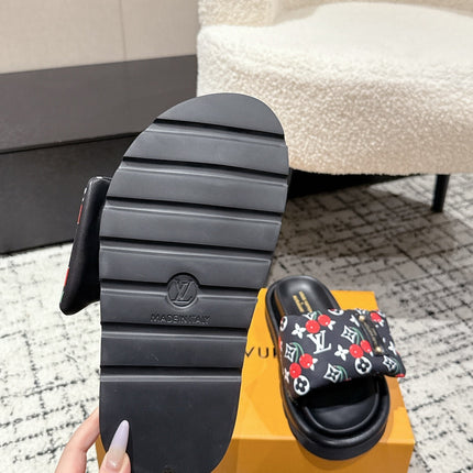 LV MIAMI-STYLE SANDALS 25S IN BLACK FABRIC AND CALFSKIN