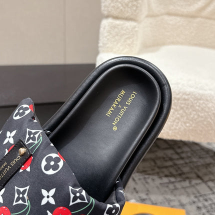 LV MIAMI-STYLE SANDALS 25S IN BLACK FABRIC AND CALFSKIN