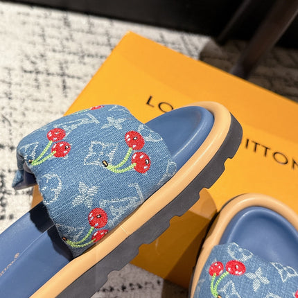 LV MIAMI-STYLE SANDALS 25S IN BLUE DENIM AND CALFSKIN