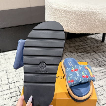 LV MIAMI-STYLE SANDALS 25S IN BLUE DENIM AND CALFSKIN