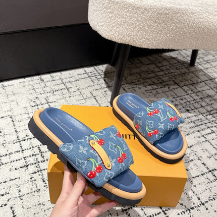 LV MIAMI-STYLE SANDALS 25S IN BLUE DENIM AND CALFSKIN