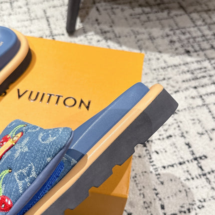 LV MIAMI-STYLE SANDALS 25S IN BLUE DENIM AND CALFSKIN
