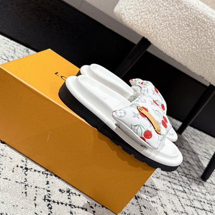 LV MIAMI-STYLE SANDALS 25S IN WHITE FABRIC AND CALFSKIN