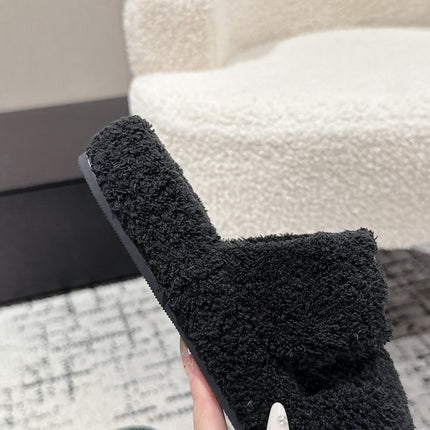 CELINE 25S SLIDES TRIOMPHE IN BLACK SPONGE FABRIC