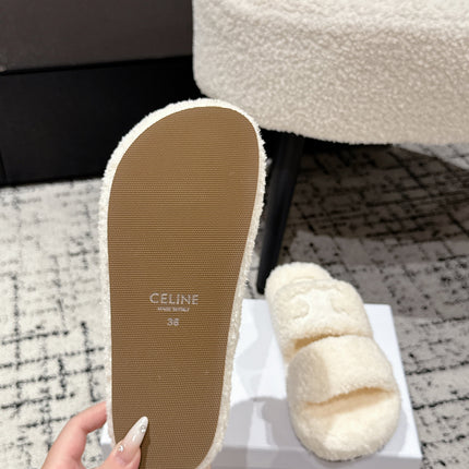 CELINE 25S SLIDES TRIOMPHE IN IVORY SPONGE FABRIC