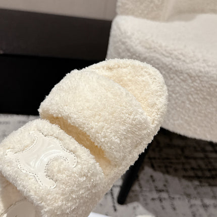 CELINE 25S SLIDES TRIOMPHE IN IVORY SPONGE FABRIC