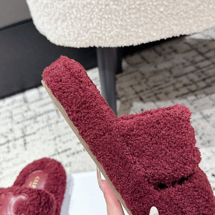 CELINE 25S SLIDES TRIOMPHE IN WINE RED SPONGE FABRIC