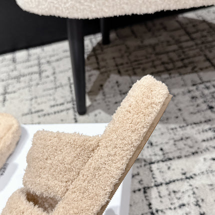 CELINE 25S SLIDES TRIOMPHE IN BIEGE SPONGE FABRIC