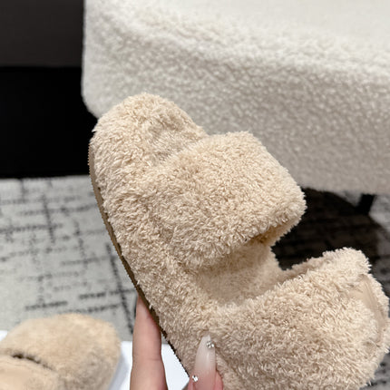 CELINE 25S SLIDES TRIOMPHE IN BIEGE SPONGE FABRIC