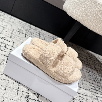 CELINE 25S SLIDES TRIOMPHE IN BIEGE SPONGE FABRIC