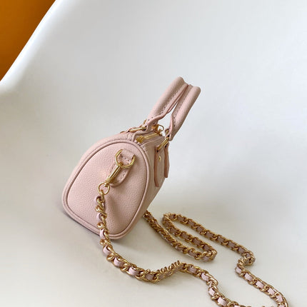 LV 25S NANO SPEEDY BAG 16 IN ROSE AND QUARTZ EMBOSSED GRAINED CALFSKIN