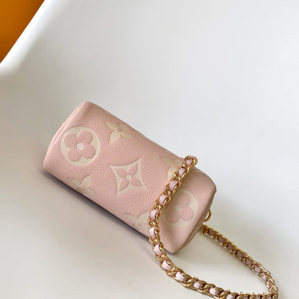 LV 25S NANO SPEEDY BAG 16 IN ROSE AND QUARTZ EMBOSSED GRAINED CALFSKIN