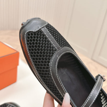 KICHU BALLET FLAT IN BLACK CROCHET KNIT AND CALFSKIN