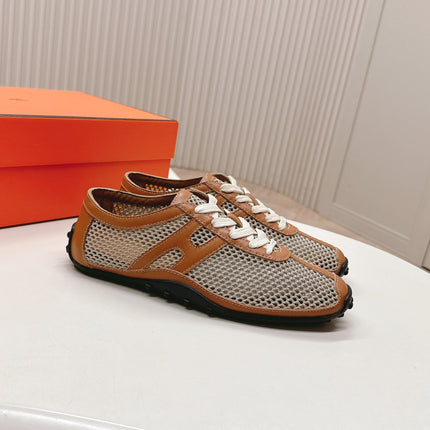 KIGA SNEAKER IN WHITE CROCHET KNIT AND BRONZE BROWN CALFSKIN