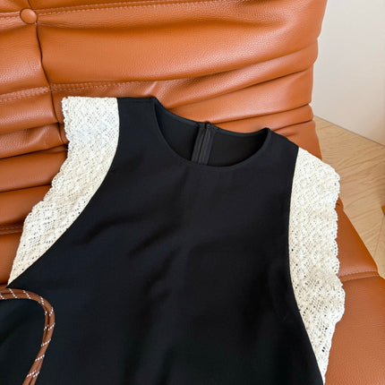 BLACK DRESS  DOUBLE LAYER LACE 25S IN ACETATE 265682
