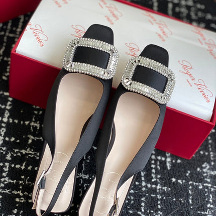 ROGER VIVIER 25S VIVIER SLINGBACK 45MM IN BLACK SILK EMBELLISHED CRYSTALS