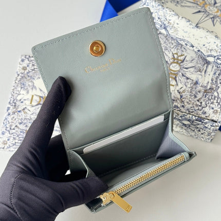 DIOR 25S CARO CARD HOLDER 11 IN GRAY CALFSKIN AND CANVAS GOLD HARDWARE