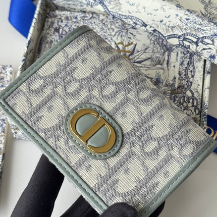 DIOR 25S CARO CARD HOLDER 11 IN GRAY CALFSKIN AND CANVAS GOLD HARDWARE