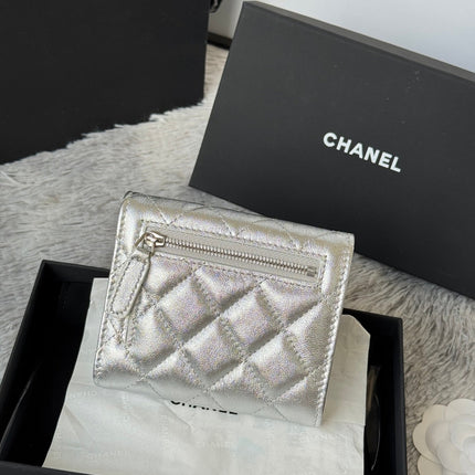 CHANEL 25S CF SMALL TRI FOLD WALLET 11 IN SILVER CAVIAR GOLD HARDWARE